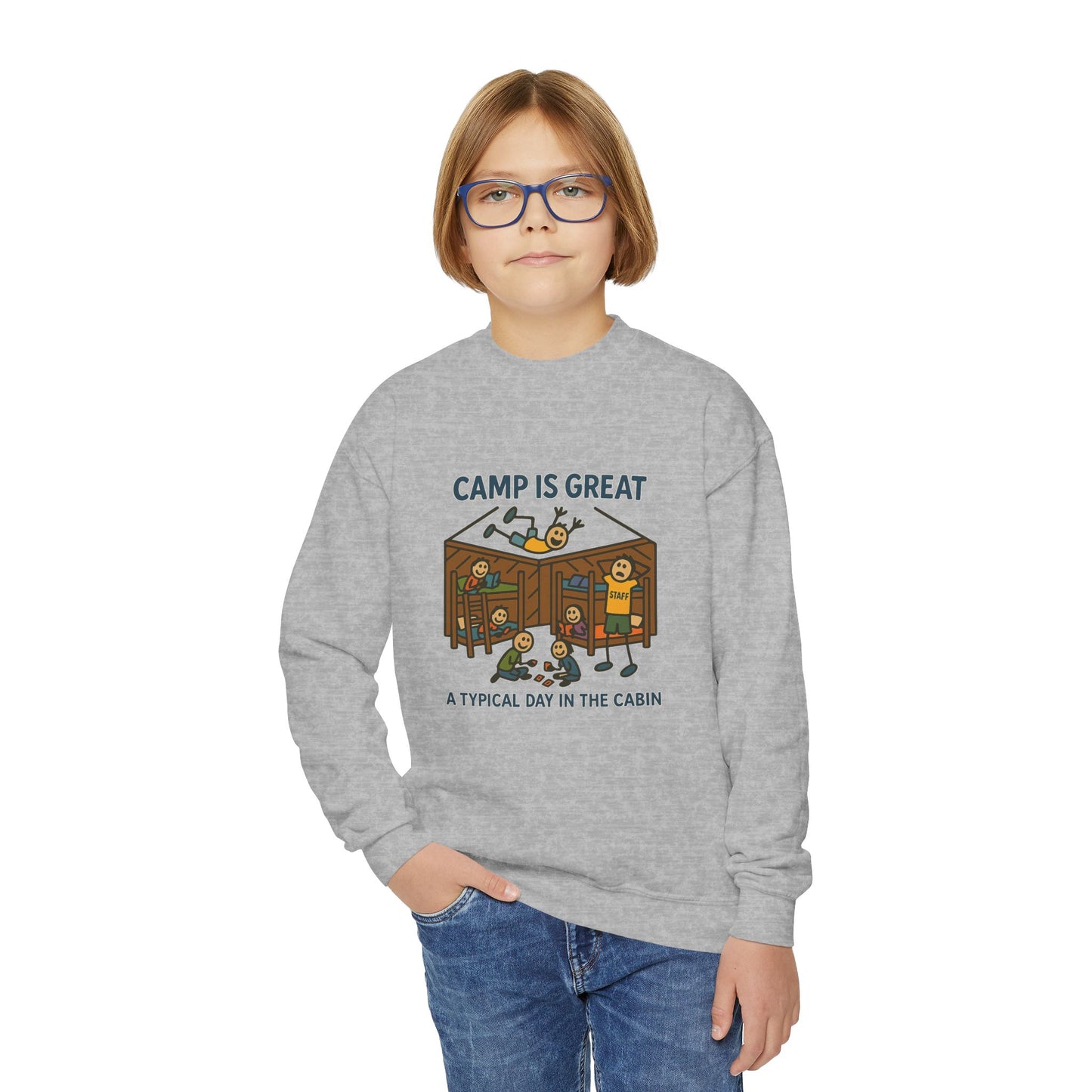 Youth Crewneck Sweatshirt Typical Day in the Cabin