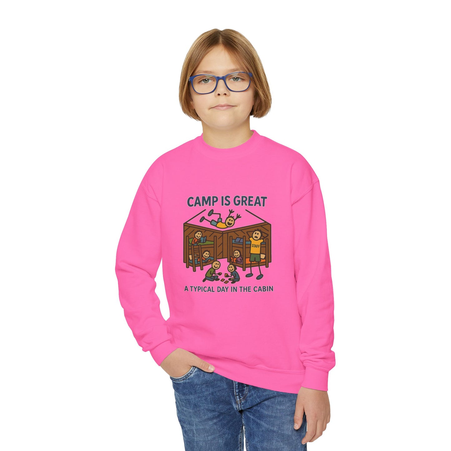 Youth Crewneck Sweatshirt Typical Day in the Cabin